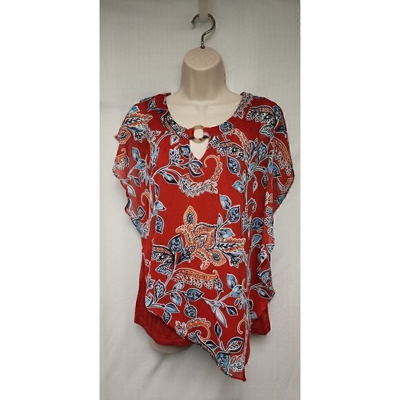 Apt. 9 Flowry Multicolor Red Plaid Floral Blouse Size Medium - Picture 2 of 8